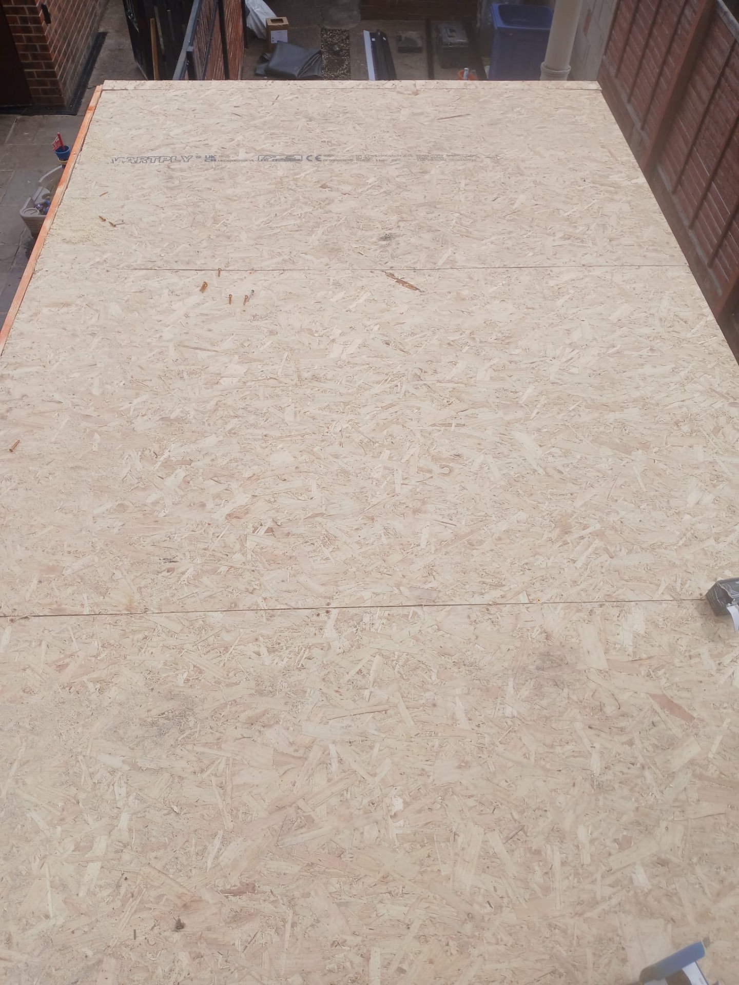 OSB roof deck boards laid ready for final roof covering